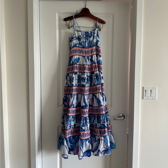 Farm Rio Off-White Blue Foliage Midi Dress - Picture 5 of 9